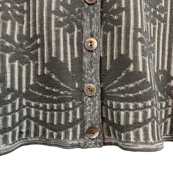 Worth New York Wool Knit Floral Striped Buttoned Cardigan Sweater Gray Ivory M - Picture 5 of 9